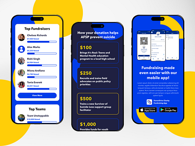 American Foundation for Suicide Prevention (AFSP) Walk Mobile app charity design dollar donate donation fundraising leaderboard mobile non profit site stat ui website