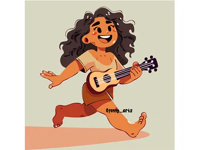 Joyful American Samoan Girl Playing Ukulele in Style american character country curly exotic folk girl hair happiness music musicians nation people playing pride samoan traditional tropical ukulele