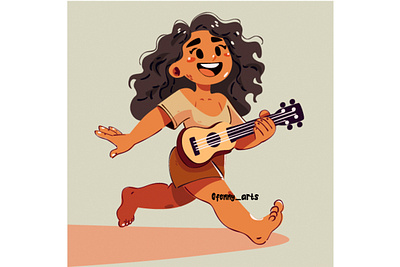 Joyful American Samoan Girl Playing Ukulele in Style american character country curly exotic folk girl hair happiness music musicians nation people playing pride samoan traditional tropical ukulele