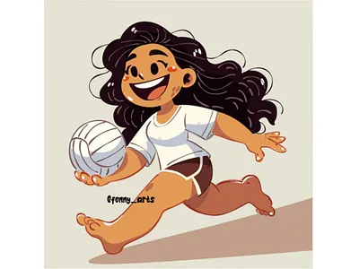 Joyful American Samoan Girl Playing Volleyball with Enthusiasm american athlete character country culture ethnic exotic female folk girl nation people play playing running samoan sport traditional tropical volleyball