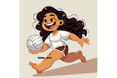 Joyful American Samoan Girl Playing Volleyball with Enthusiasm american athlete character country culture ethnic exotic female folk girl nation people play playing running samoan sport traditional tropical volleyball