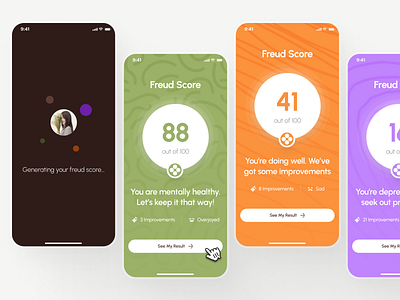 freud v2: AI Mental Health App - Mindfulness Score Analysis ai mental health app ai therapy app brown clean figma ui kit freud score green health score mental health app mental health chatbot mental health companion mental health score mental health ui kit mindful assistant app mindfulness app minimal mobile app modern mood tracker app self care app