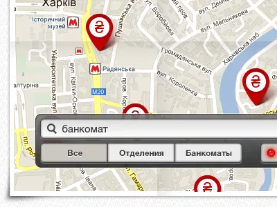 Branch and ATM search atm bank banking branch finance guilloche ios ipad map pin switcher ui