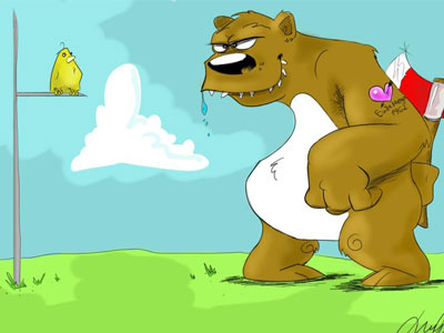 Evil Bear - Poor Birdy art bear bird drawing illustration sketch