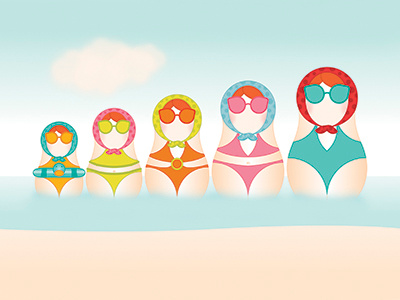 Babushka Babes babushka doll beach holidays illustration