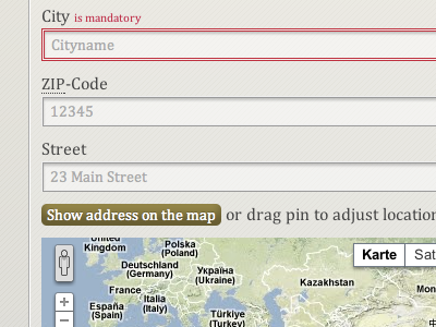 address form with error and map error fieldset form map
