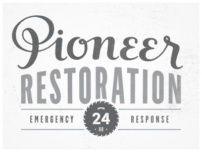 Pioneer Restoration - Early Lock-up. branding lettering logo script texture