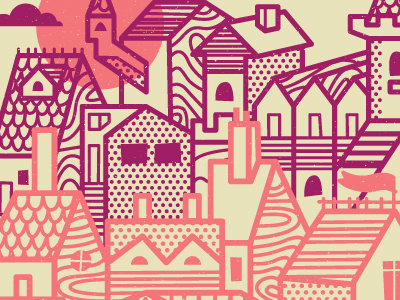 Village illustration screen print village