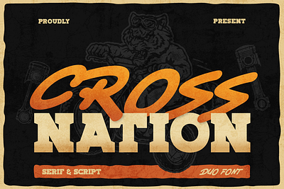 Crossnation adventure font branding custom font duo font font font design font style hybrid font lettering logo design logo font motocross offroad racing outdoor brand racing racing font slab serif typeface