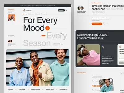 Essential - Fashion Landing Page black branding clothes concept design fashion landing page marketing orange ui uidesign uiux ux web design website