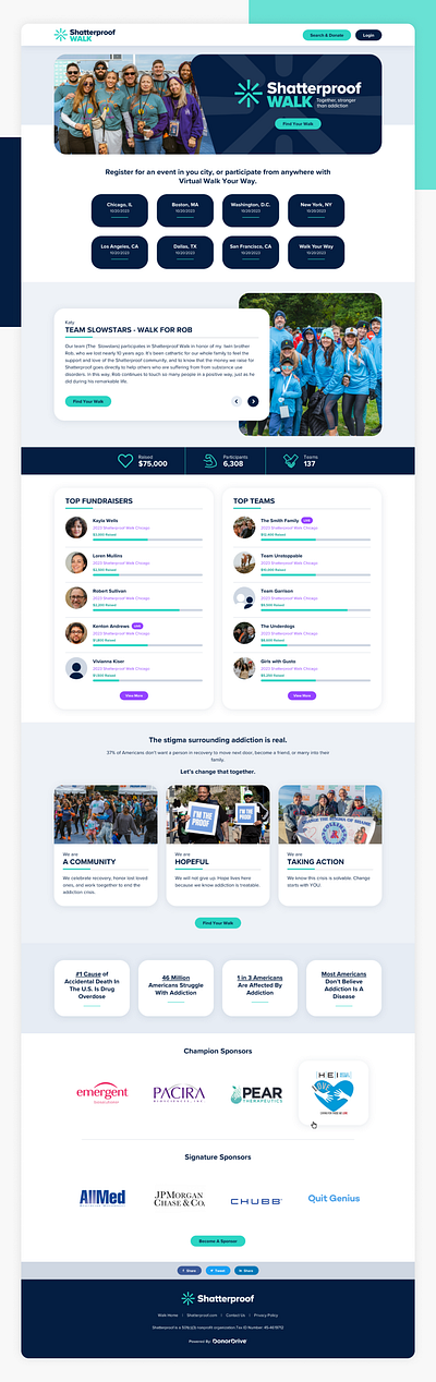 Shatterproof Walk Homepage Design addiction charity design donate donation event fundraising homepage non profit site ui website