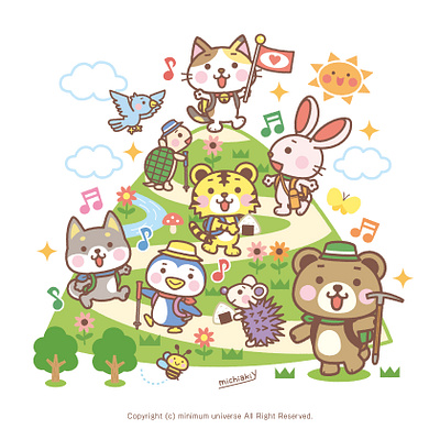 Animals and the Hiking​​​​​​​ animal bear bird cat cute dog hedgehog hiking illustration illustrator kawaii penguin pop rabbit tiger