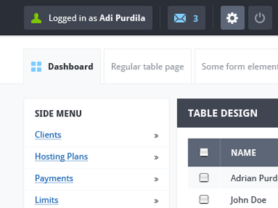 Simple admin theme dashboard