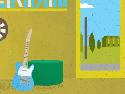Desk Job 2 dartboard guitar illustration im bad at both