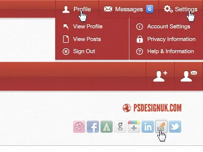 Admin Bar Dropdown admin bar dropdown gradient hover icons red social