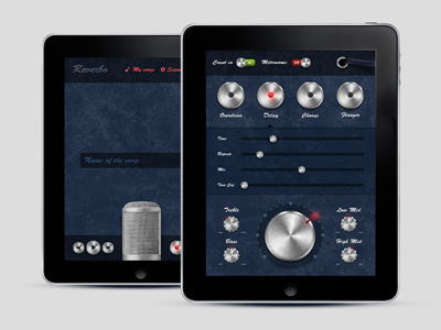 Reverbo iPad app - Main interface audio interface ipad layout metal microphone music ui