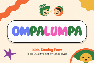 Ompalumpa – Kids Gaming Font bold branding children design display font font fun funny game gaming illustration kids kids book playful poster youtube