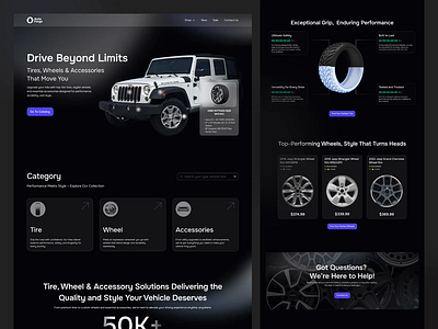 AutoForge - Automotive Web Animation animation autoforge automotive automotive landing page car car accessories dark mode ecommerce design footer gradient homepage logo marketplace motion motion graphics shopify tire ui design web animation wheels