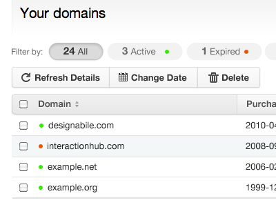 Domain tracking button buttons clean filters interface search table ui user interface web app webapp white