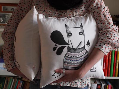 Pillow black design doodle graphic lettering pattern pillow white
