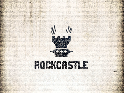 Rockcastle brand castle concept creative logo flame grunge hand logo mark rock tower