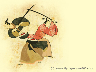 Samurai Sushi art chow hon lam design flying mouse flying mouse 365 illustration japan samurai sushi t shirt tee