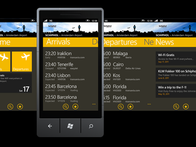 Schiphol WP7 Interface proposal app phone schiphol windows wp7