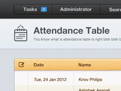 Attendance admin app attendance calendar course date glyph gui header icon lms management manager menu bar navigation search students table task ui ux web