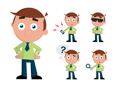 Mr.Mascot business cartoon character fun funny happy help icon illustration male man mascot phone search sunglasses