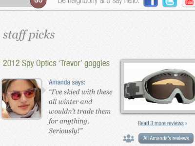 Retailer website goggles reviews staff