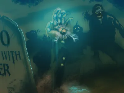 Clown Graveyard cartoon cemetery clown comic graveyard illustration painting zombie