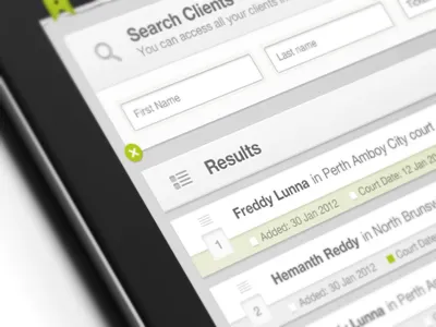 Results application grey interface ipad lime ui ux yellow