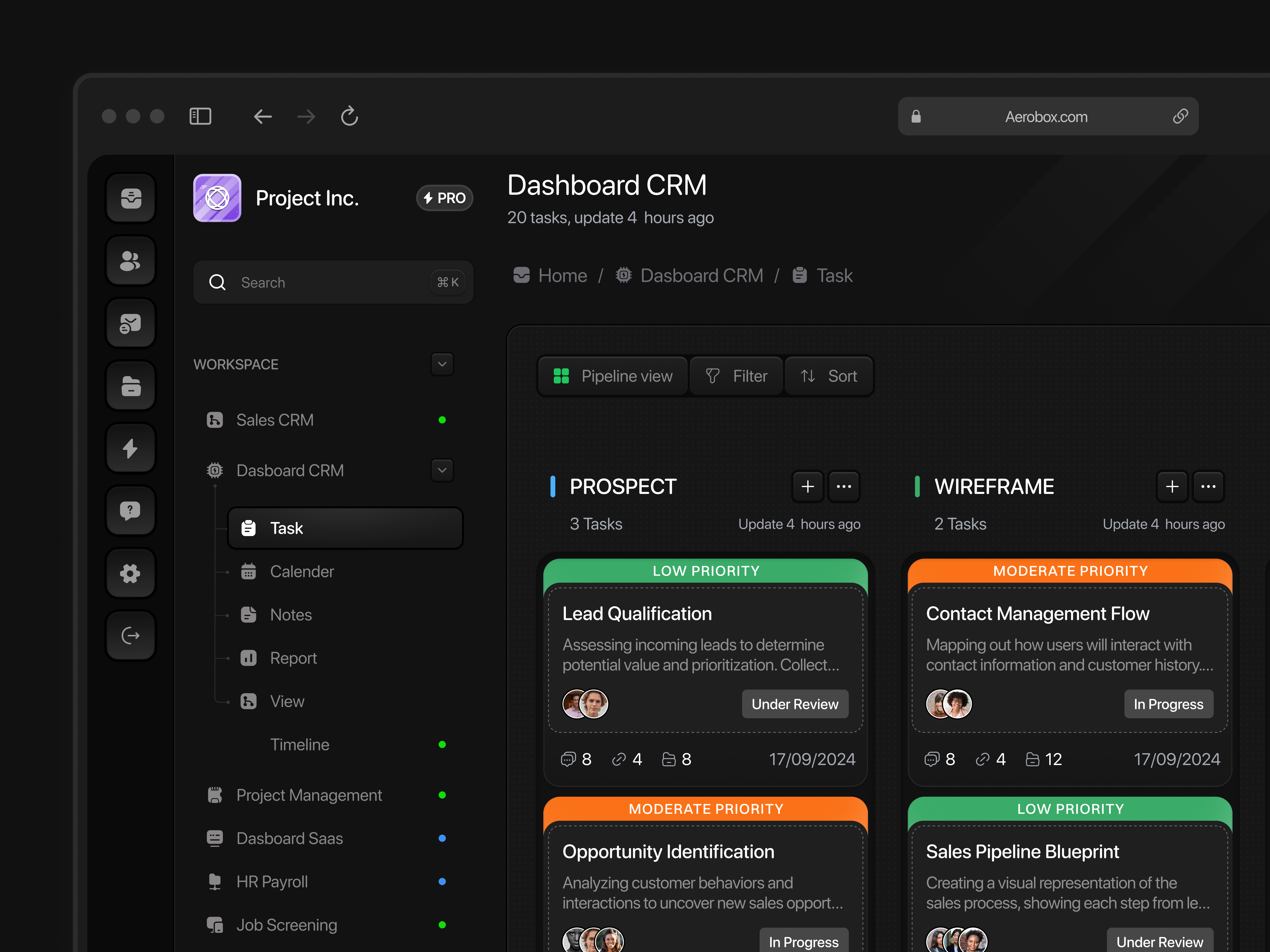 Project Inc. - Darkmode Dashboard Project Management 3d icon activity dashboard asana clickup colorfull crm crm dashboard dark darkmode dashboard dashboard darkmode design details saas saas product task tracking taskflow trello ui design uiux ux design