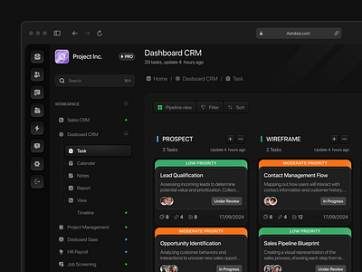 Project Inc. - Darkmode Dashboard Project Management 3d icon activity dashboard asana clickup colorfull crm crm dashboard dark darkmode dashboard dashboard darkmode design details saas saas product task tracking taskflow trello ui design uiux ux design