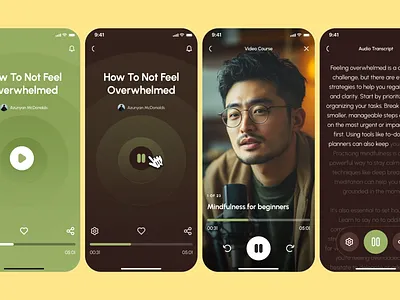 freud v2: AI Mental Health App - Audio & Video Player UI ai mental health app ai therapy app audio player ui clean course app figma ui kit green mental health app mental health chatbot mental health companion mental health course mental health ui kit mindful assistant app mindfulness app minimal mobile app modern mood tracker app self care app video player ui