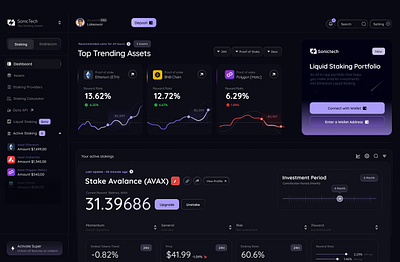 Modern Staking Dashboard Design clean ui crypto dashboard dark theme design inspiration dribble figma modern design product design staking ui ui ux web app