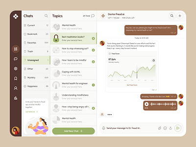 freud v2: AI Mental Health Companion - Mindful Chatbot Dashboard ai mental health app ai therapy app clean figma ui kit green mental health app mental health assistant mental health chatbot mental health companion mental health dashboard mental health dashboard ui mental health ui kit mindful assistant app mindful chatbot mindfulness app minimal mobile app modern mood tracker app self care app