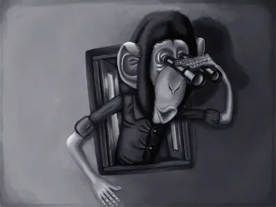 Monkey animal ape binoculars glass illustration monkey window