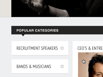 Speakers Categories buttons categories filter grid popular speakers