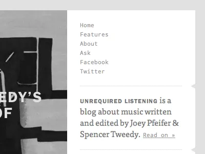 Unrequired Listening black and white blog franklin gothic music personal project