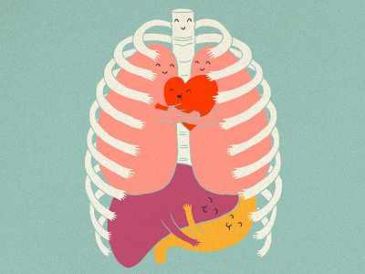 Hugs Keep Us Alive art cute design fun heart hug hugs humor illustration ilovedoodle lim heng swee liver lovely lungs organs poster print rib smile t shirt