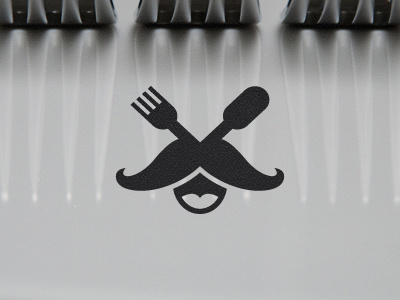 Crazy Food fork logo mustache smile spoon