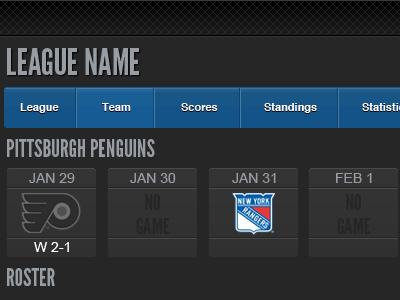 Team Home Concept black blue fantasy fantasy sports hockey nhl texture ui web app