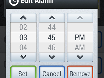 Alarm Dialog alarm android app application buttons clock design numbers selection time ui ux