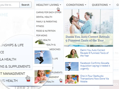 DIYHealth menu hover navigation navigation hover ui website design