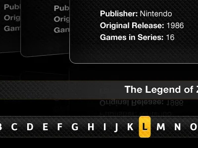 Game Select Screen II alphabet games histories ipad ui zelda
