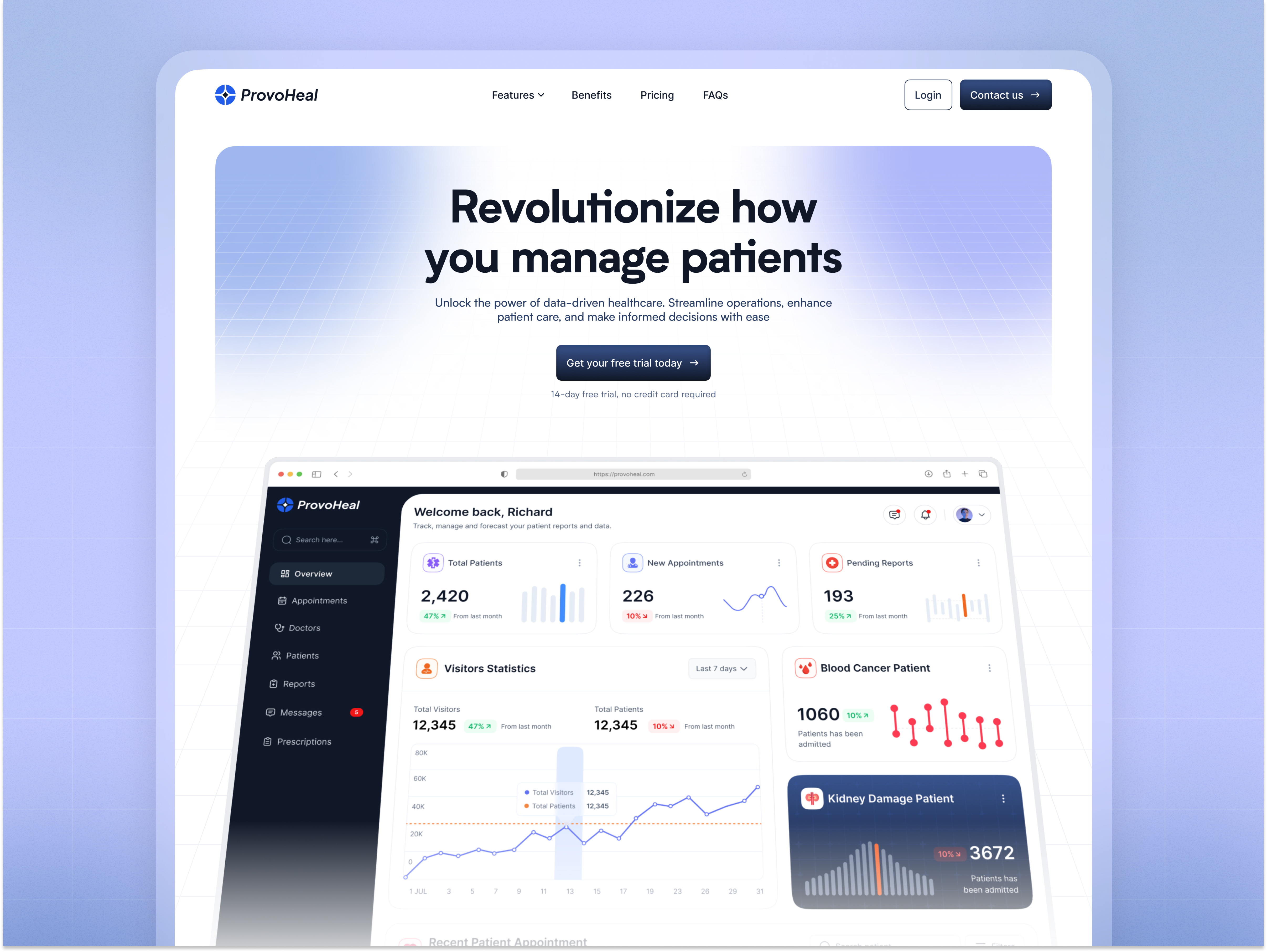 Example of Patient Management SaaS Landing Page | ProvoHeal