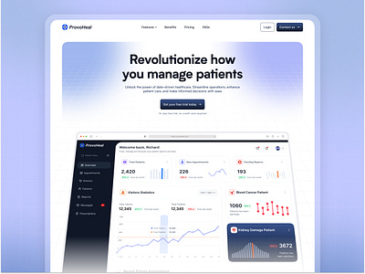 Patient Management SaaS Landing Page | ProvoHeal figma designer focotik health care healthcare hero section landing page layout management medical record minimal patient management product design saas saas dashboard saas website ui ui ux design web app web design website