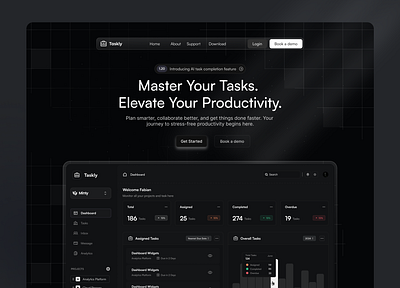 Taskly - Dark V2 bento dark dashboard design hero landing page product design ui uiux web