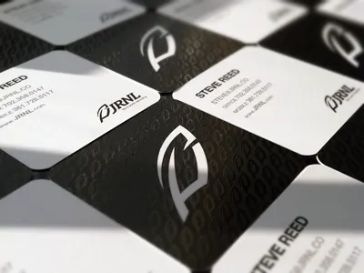 JRNL Cards black business cards icon logo quill spot uv square white